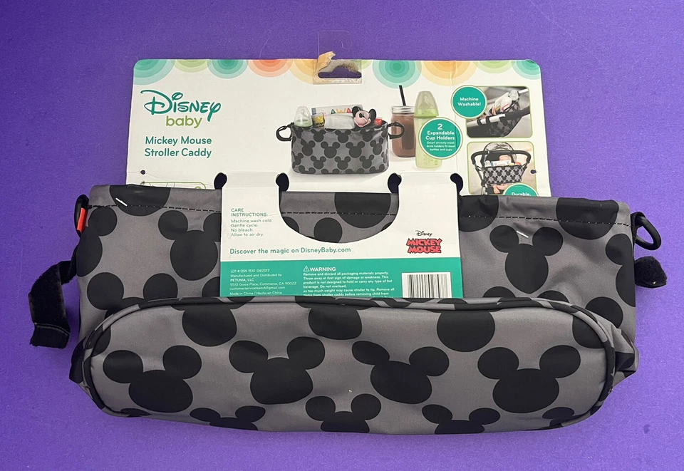 New Disney Baby Minnie Mouse Stroller Caddy Gray w/ Black Micky Silhouettes SALE - Image 1 of 2