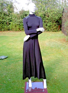 VINTAGE DOROTHY PERKINS GOTHIC BALCK DRESS BAN LON MORTICIA XS SUPER SLIM LACE - Picture 1 of 9