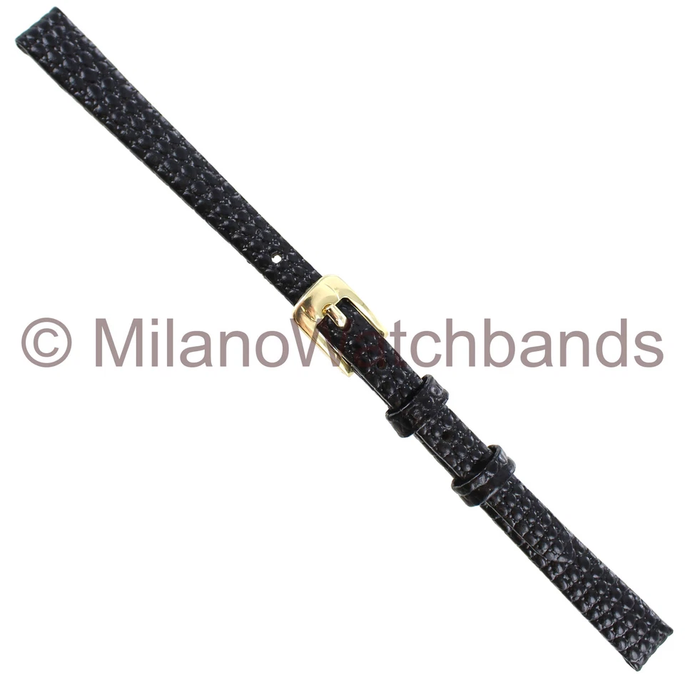 8mm Speidel Black Lizard Grain Leather Slight Taper Ladies Watch Band Reg 261130 - Image 1 of 3