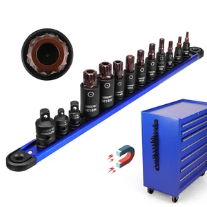 13Pcs Magnetic Triple-Square Spline Bit Socket Set Socket Rail Organizer Garage - Picture 1 of 10