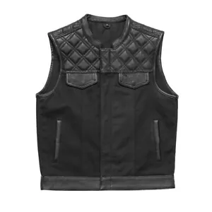 Men’s Biker Vest Hunt Club Leather Diamond Quilted Motorcycle Denim Style Vest - Picture 1 of 4