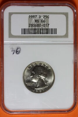 1987 D- 25C NGC MS66 WASHINGTON QUARTER #B39452 - Image 1 of 2