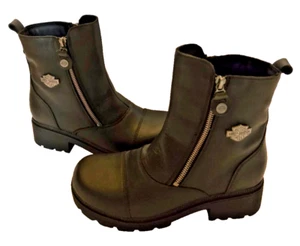 HARLEY DAVIDSON AMHERST KICK BACK BLACK LEATHER ZIP BOOTS WOMEN'S SIZE 8.5 M - Picture 1 of 21