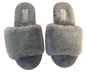 Women's Grey Faux Fur Slippers Size 3-4 UK Primark - Picture 1 of 3