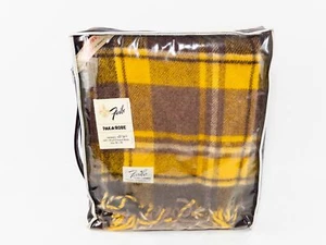 Faribo PAK-A-ROBE Plaid Wool Blanket, Brown, Yellow, Plaid 50x60 w/ Case & Tag - Picture 1 of 18