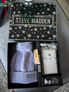 New Steve Madden Lilac Cable Knit Hat & Mobile Phone Bag Gift White New Boxed. - Picture 1 of 11