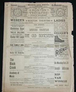 1890er Jahre Boston Theater Programm Programm The Old Homestead Denman Thompson Orig. - Bild 1 von 5