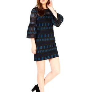 NEW TRINA TURK GEO CROCHET BELL SLEEVES BLACK MULTI MINI DRESS SIZE 6 $398 - Picture 1 of 10