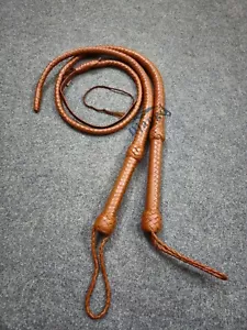 Premium Leather 4 Feet Real Tan Bullwhip & 31'' Kinky Flogger Stingy Bullwhip - Picture 1 of 29