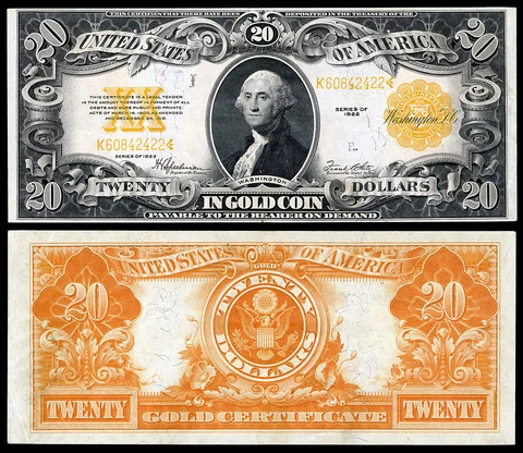 REPRODUCTION COPY OF A  1922 $20 GOLD CERTIFICATE  PLS READ DESCRIPTION Cover
