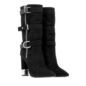 NUOVI Stivali neri in pelle scamosciata Giuseppe Zanotti taglia 38,5 tacco argento ritiri $1695,00 - Foto 1 di 9