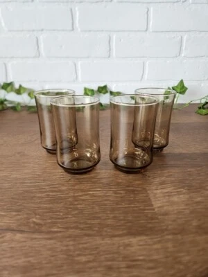 Vintage Libbey Brown Bolero Smokey Glass Breakfast 3.75" Juice Glasses Set Of 4 - Image 1 of 3