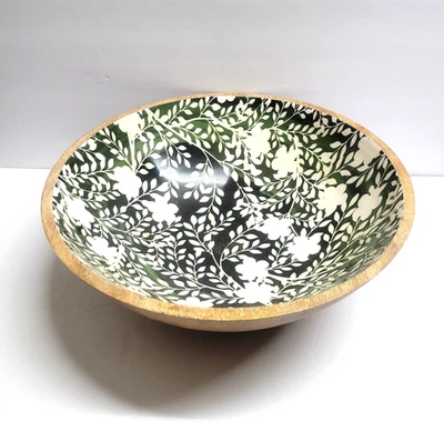 Torta de lama verde esmalte estampado tigela madeira de manga 12" W - Imagem 1 de 4