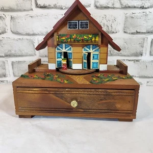 Vintage MCM Wood Music/Jewelry Box Swiss Chalet Japan 1960s - Picture 1 of 17