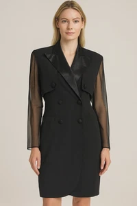 Joseph Ribkoff Black Halter Blazer Dress 2in1 Sheer Overlay Sheer Sleeve Size 10 - Picture 1 of 16