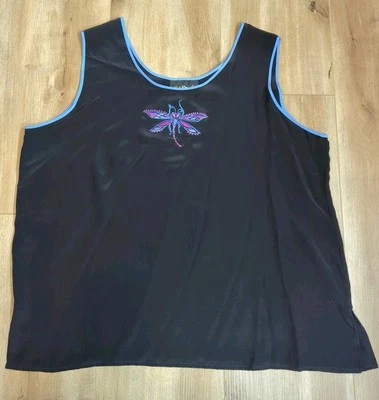 Vtg Bob Mackie Sz 1X Silk Tank Top Embroidered Butterfly Black Blouse - Image 1 of 4