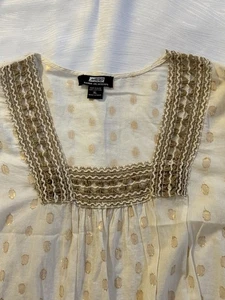 NAOO Nation AK Outfits Metallic Boho Peasant Blouse XL India Embroidered Gold - Picture 1 of 13