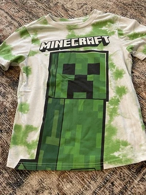 Minecraft Boys White Green Tie Dye Short Sleeve T-Shirt Youth Small 6/7 Kids - Image 1 of 4