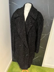 Ladies VNTGE 80s OSSIE CLARK Black Faux Astrakhan Lined Coat Well Use Oversized - Picture 1 of 6