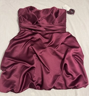 David's Bridal Dress Womens 14 Strapless Satin Party Cocktail Formal Ruched Gown - Image 1 of 4