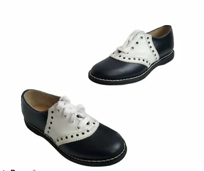 Zapatos de montar de cuero Willits School vintage azul marino/blanco EE. UU. niños 2,5 o 4 Foto 1 de 4