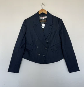 Free People Betty Solid Blazer Navy Blue Size M Cropped  - Picture 1 of 11