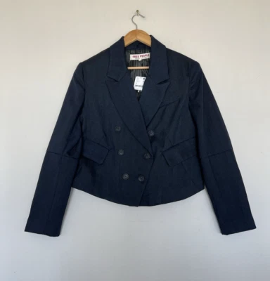 Free People Betty Solid Blazer Navy Blue Size M Cropped  - Image 1 of 4