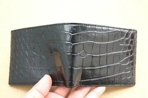Full Black Genuine Crocodile Belly Skin Leather Men's Bifold Wallet - Picture 1 of 8