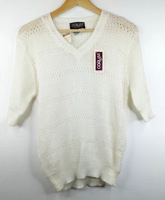 NWT CORLISS Vintage 80s White Knitted Short Sleeve Top Size 8 10 12 Deadstock - Image 1 of 4