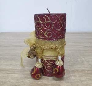 Christmas Xmas Festive Red Decorative Pillar Candle - Picture 1 of 6