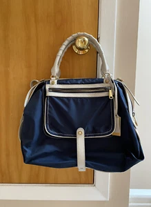Joy Gryson Olivia Nylon and Leather Satchel in Blue and White - Picture 1 of 6