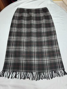 Vintage Skirt 14 Black Red Plaid Full Length Fringe Wool Blend Academia Y2K - Picture 1 of 11