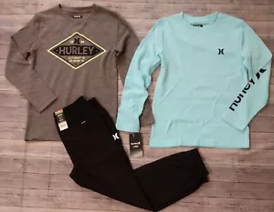 New! Boy's HURLEY 3pc Long Sleeve Tees and Pants Outfit Multiple Sizes - Picture 1 of 4