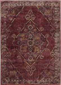 Red Curls Curves Oval Bordered Medallion Area Rug 7135E - Aprx 3' 3" x 5' 2" - Picture 1 of 1