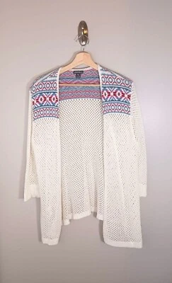 Cárdigan abierto Eddie Bauer Crochet Coastal Beach Boho mezcla de lino para mujer talla 2X Foto 1 de 4