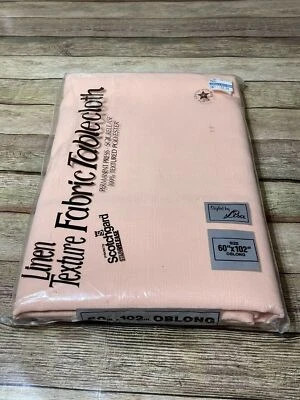 Styled By Lisa Vintage Solid Peach Tablecloth. 60”x102” Oblong Linen Texture - Image 1 of 4