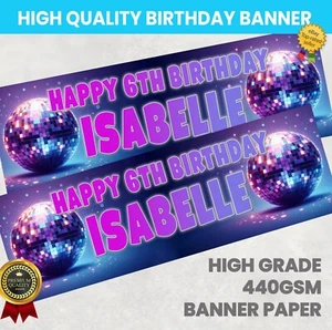 DISCO BALL BIRTHDAY BANNER PERSONALISED ANY NAME PARTY BANNERS GIRL BOY - Picture 1 of 5