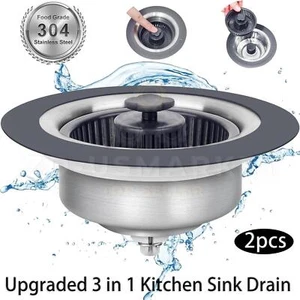 3 in 1 Kitchen Sink Drain Strainer and Stopper Combo Pop Up Sink Stopper Drain - Picture 1 of 7
