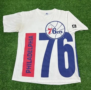 VTG 90s Starter Philadelphia 76ers Sixers All Over Print AOP Wrap Around T-Shirt - Picture 1 of 12