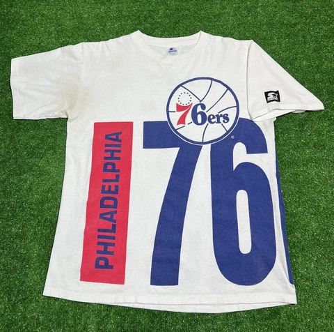 VTG 90s Starter Philadelphia 76ers Sixers All Over Print AOP Wrap Around T-Shirt Cover