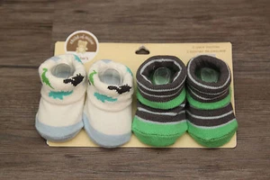 Carter's Child of Mine Baby Boy 2 Pack Booties Set ~ Stripes & Dinosaurs~Newborn - Picture 1 of 2