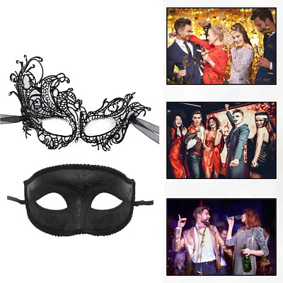 2Pcs Couples Venetian Halloween Party Mask Masquerade Lace Eyemask Party Costume - Image 1 of 4