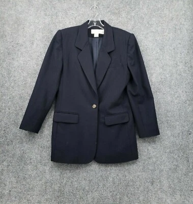 Casual Corner Blazer Womens 6 Blue One Button Pocket Long Sleeves Wool Jacket - Image 1 of 4
