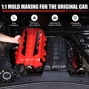 Trim Engine Cover Styling Case For Corvette Coupe C8 2020+ ABS Red +Black Alloy - Picture 1 of 12