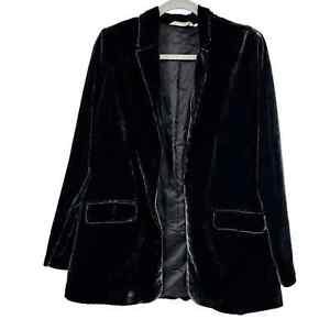 Soft Surroundings Womens Velvet Open Front Blazer Jacket Size M Dark Gray