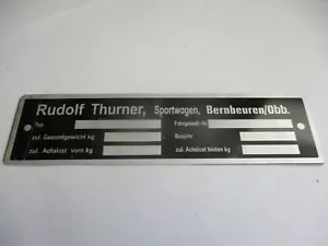 Typenschild Schild Thurner Sportwagen NSU Oldtimer - Bild 1 von 1