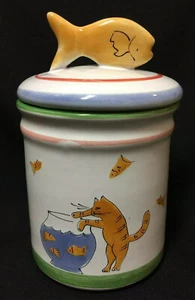 Mesa Int'l White Ceramic Cat Mouse Fish Treat Cookie Jar NEW - Picture 1 of 9