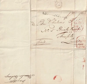 1800 LEOMINSTER PMK VORAUSBEZAHLT 7D WRAPPER ZU EDMUND CHALMER 5 ZIEGEL COURT LONDON - Bild 1 von 1