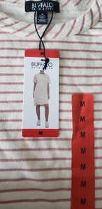 Womens Jersey Dress Size M Cream Buffalo David Bitton Pink Striped Knee New Tags - Picture 1 of 5