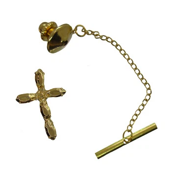 Gold Tone Cross Christian Catholic Religious Tie Tack Gift Boxed - Image 1 of 3